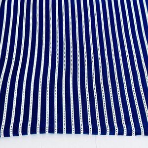 Navy Blue Stripe Knit Fabric Vintage 70s Knit PERFORATED Cotton Blend 53 x 63"